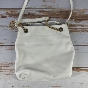 Michael Kors 30H01TCM2L Medium Jet Set White Leather Tote Purse